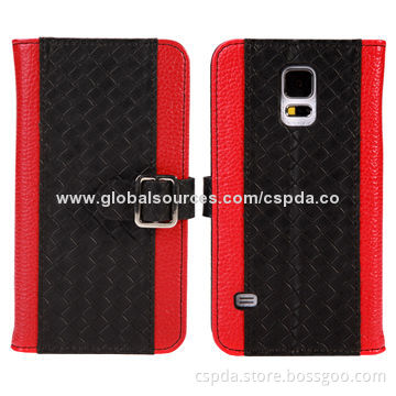 Book Style Leather Cases for Samsung Galaxy S5 with Card Slots and Clasp
